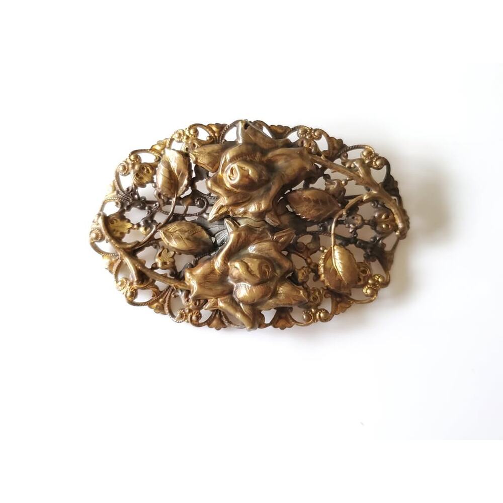Vintage Large Oval Floral Repousse Brooch